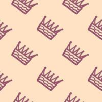 Seamless pattern with crown elements. Outline ornament with purple contour on light background. Minimalistic style. vector