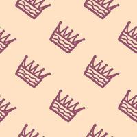 Seamless pattern with crown elements. Outline ornament with purple contour on light background. Minimalistic style. vector