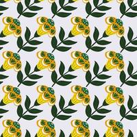 Abstract botanic flora seamless pattern with hand drawn yellow flowers ornament. Grey background. vector