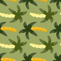 Exotic botany seamless pattern with green palm tree elements. Pastel background. Doodle style. vector