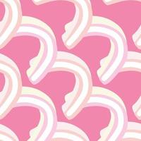 Diagonal rainbow shapes seamless pattern. White hand drawn ornament. Pink bright background. vector