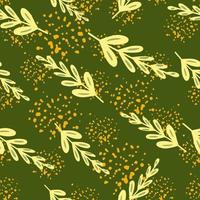Scrapbook botanic seamless pattern with random light yellow leaves branches print. Background with splashes. vector