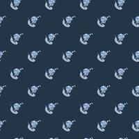 Dark seamless pattern in sea style with simple little blue sailboat ship print. Adventure marine backdrop. vector