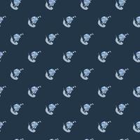 Dark seamless pattern in sea style with simple little blue sailboat ship print. Adventure marine backdrop. vector