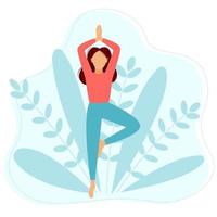 Adult beautiful girl stands in balance pose vector