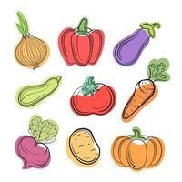Vegetables set line and abstract white background vector