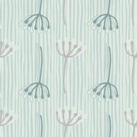 Simple seamless pattern with blue dandelion outline elements and pastel blue background with white lines. vector