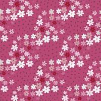 Summer bright seamless daisy abstract silhouettes seamless pattern. Pink background with dots and little botanic shapes. vector
