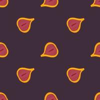 Minimalistic organic seamless pattern with fig silhouettes. Orange and pink fruits on purple background. vector