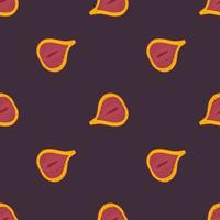 Minimalistic organic seamless pattern with fig silhouettes. Orange and pink fruits on purple background. vector