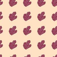 Maroon crystals seamless hand drawn pattern. Light orange background. Magic backdrop. vector