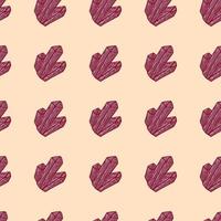 Maroon crystals seamless hand drawn pattern. Light orange background. Magic backdrop. vector