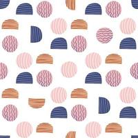 Isolated doodle abstract seamless pattern. Circle and halfs in pink, navy and beige colors on white background. vector