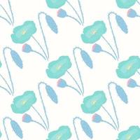 Seamless isolated pattern with hand drawn blue poppy silhouettes. White background. Stylized botanic print. vector