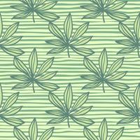 Outline ganja silhouettes seamless pattern. Green and yellow tones artwork with stripped background. vector