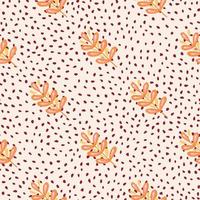Abstract nature flora seamless pattern with orange leaves branches print. Light dotted background. vector