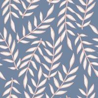 Random nature doodle seamless pattern with leaf branches ornament. Pastel navy blue background. Simple design. vector