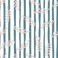 Random seamless pattern with abstract light branches elements. White and blue striped background. vector