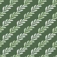 Hand drawn seamless pattern with diagonal foliage stylized elements print. Green olive background. vector