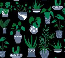 Exotic seamless pattern tropical houseplant in a flower pot. vector