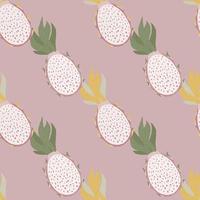 patrón sin costuras de paleta pastel con siluetas de pitahaya. formas de frutas simples sobre fondo rosa. vector