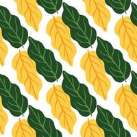hojas de otoño dibujadas a mano de patrones sin fisuras sobre fondo blanco. hoja amarilla y verde. vector