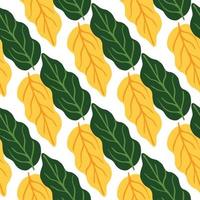 Hand drawn autumn leaves seamless pattern on white background. Yellow and green leaf. vector