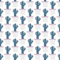 Seamless pattern with cactus in pot on white background. vector