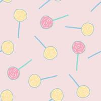 Tender yellow and pink color lollipops seamless pattern. Soft light pink background. Sweet backdrop. vector