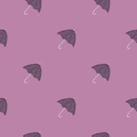 Minimalistic seamles rainy season pattern with folk unbrella ornament. Simple accesories in purple colors. vector