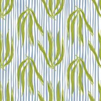 Retro seaweeds seamless pattern on stripe background. Underwater foliage backdrop vector