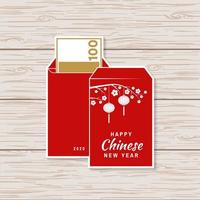 Happy Chinese New Year sticker design. Vector. Chinese New Year patch or greeting card. Chinese sign with red envelope. Banner for website template. vector