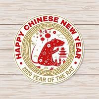 Happy Chinese New Year sticker design. Vector. Chinese New Year patch or greeting card. Chinese sign with rat, chinese house and lantern. Banner for website template vector