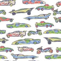 patrón sin fisuras con coche lindo dibujado a mano. Ilustración de vector de coches de dibujos animados. Perfecto para tela de niños, textil, papel tapiz de guardería