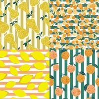 Set of fruits seamless pattern on stripes background. vector