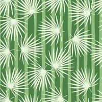 Simple stylized hawaii seamless talipot foliage branches pattern. Light ornament on background with green strips. vector