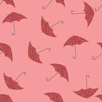 Random seamless doodle pattern with red umbrella shapes. Pink background. Simple autumn backdrop. vector