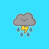 cute illustration of cloudy clouds giving off lightning and raining vector