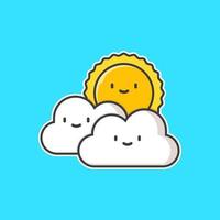 Cute cloud and sun Isolated sticker Illustration vector