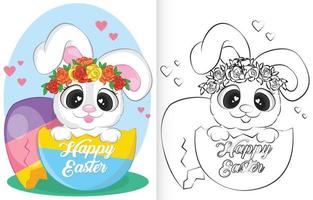 coloring page template Little rabbit in the eggshell vector