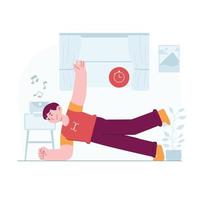 Workout concept vector Illustration idea for landing page template, Male exercise to streching workout for body wellness. Healthy Sport activities for good shape. Hand drawn Flat Style