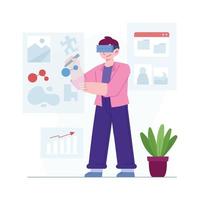 Virtual Reality concept vector Illustration idea for landing page template, cyberspace experience, digital dimension simulated illusion,chart data analyst, augmented 3d,Hand drawn Flat Style