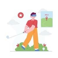 idea de ilustración de vector de concepto de realidad virtual para plantilla de página de inicio, experiencia cibernética, ilusión simulada de dimensión digital, juegos deportivos de golf, 3d aumentado, estilo plano dibujado a mano