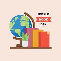 Globe and Reading books set. World book day poster.  World literature concept, Knowledge information, earth day concept. vector