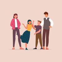 Cute family. Dad, mother, son and daughter are happy. Vector illustration in flat style.