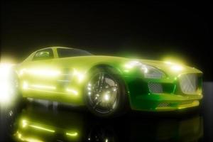 luxury sport car in dark studio with bright lights photo