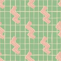 Seamless pattern in pastel tones. Pink zigzag elements on green chequered background. vector