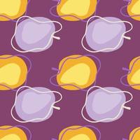 Natural fruit seamless pattern with modern purple and orange apple shapes. Contoured abstract ornament. vector
