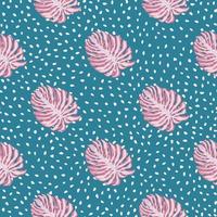 Bright seamless pattern with pink monstera leaves silhouettes print. Blue dotted background. vector