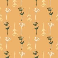 Simple summer abstract floral seamless pattern with dandelions. Orange background and green, white and yellow ornament. Stylized artwork. vector